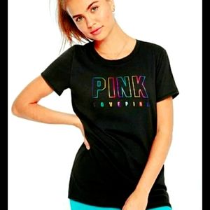 Nwt.VS PINK FOILED BLACK CAMPUS TEE